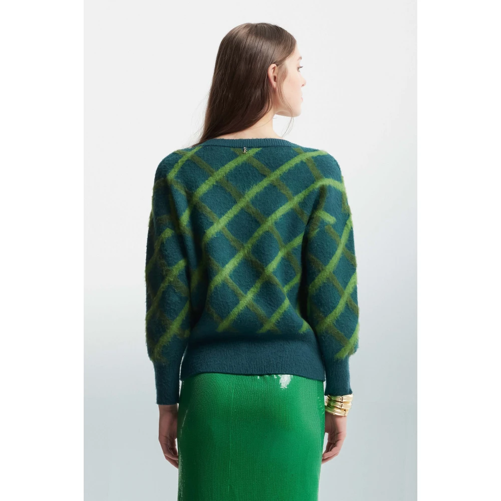 Kocca Diamantpatroon Trui met Strass Green Dames