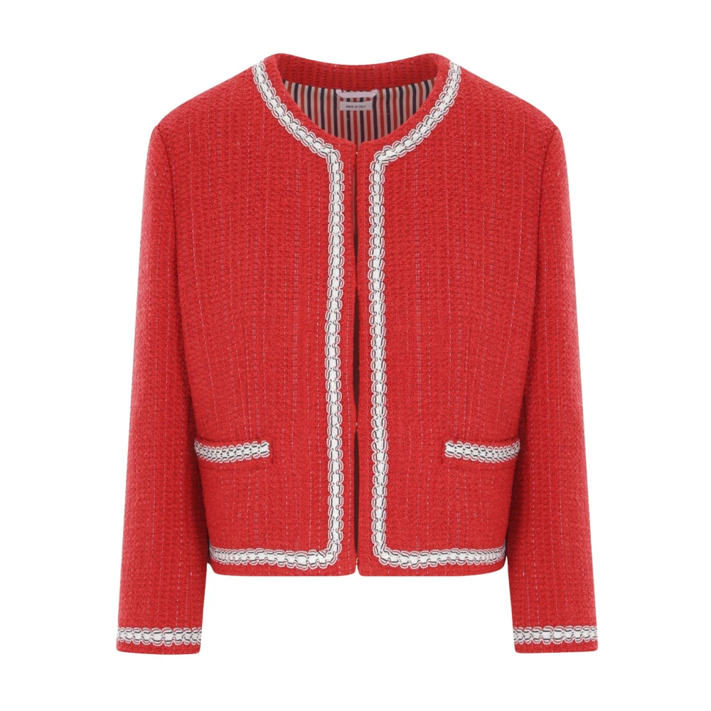 Thom Browne Röd Tweed Cardigan Jacka Red, Dam