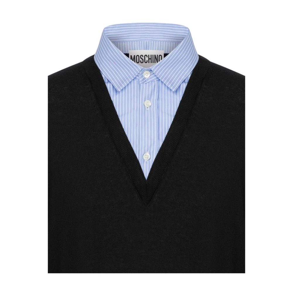 Moschino Gelaagd Ontwerp Sweater Overhemdkraag Black Heren