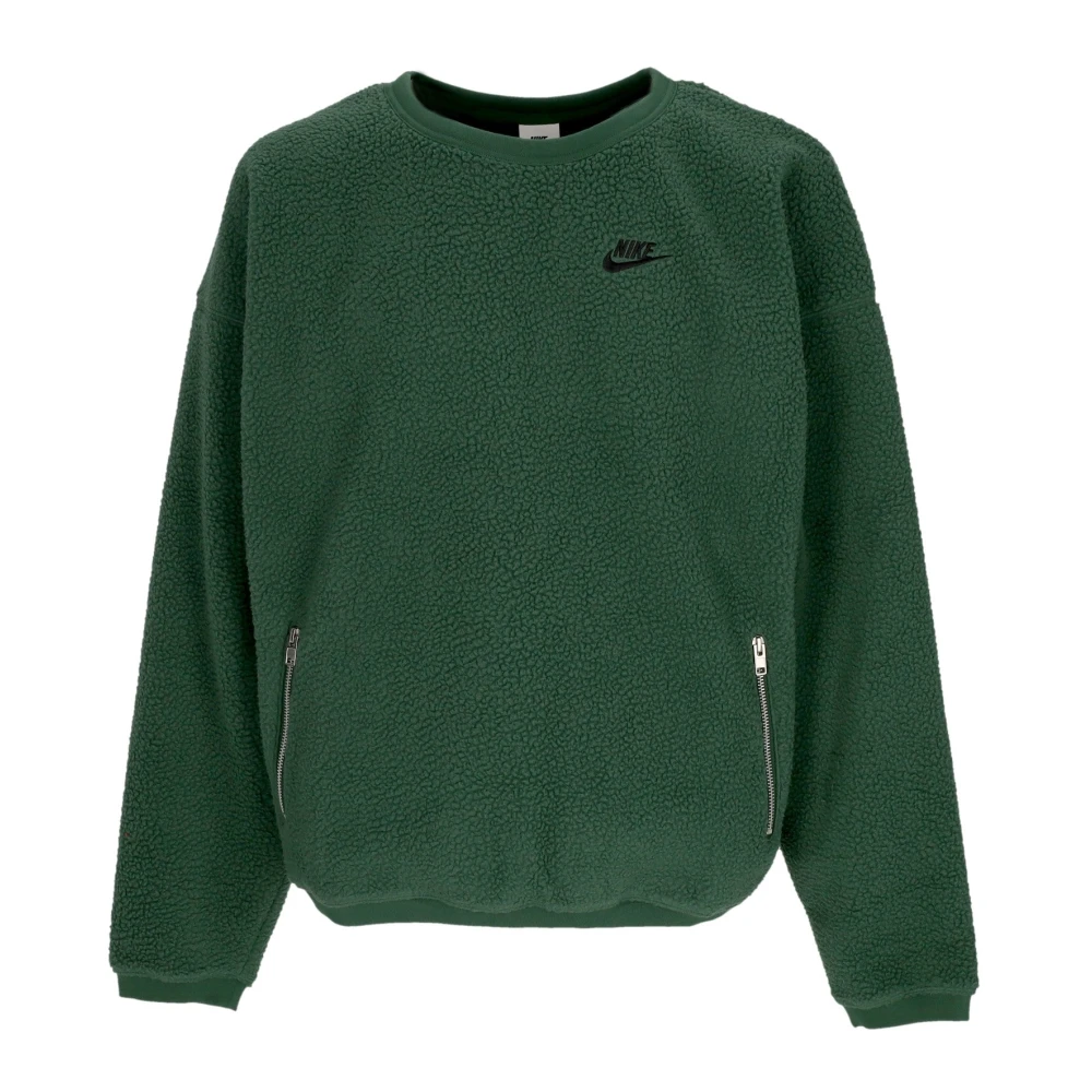 Nike Men's Green Winterized Crewneck Sweatshirt Club+ Fleece - Long Sleeve Training Tops - Xs - Sport