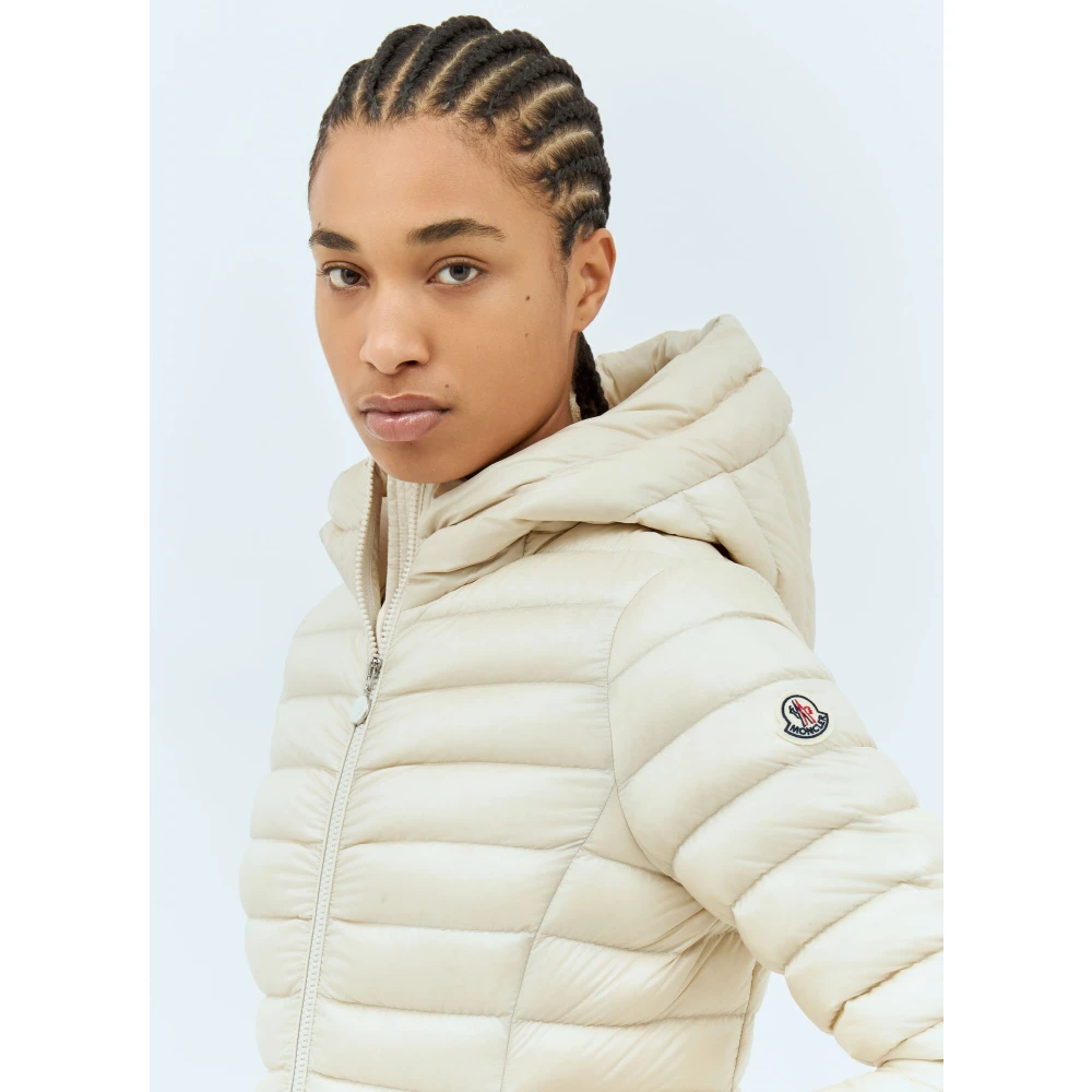 Moncler Gewatteerde Korte Donsjas met Capuchon Beige Dames