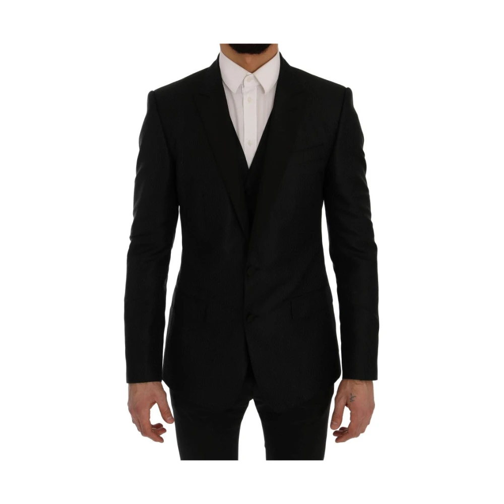 Dolce & Gabbana Zijden Blazer Jas in Zwart Blauw Black Heren