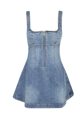 Denim Flared Logo Mini Dress