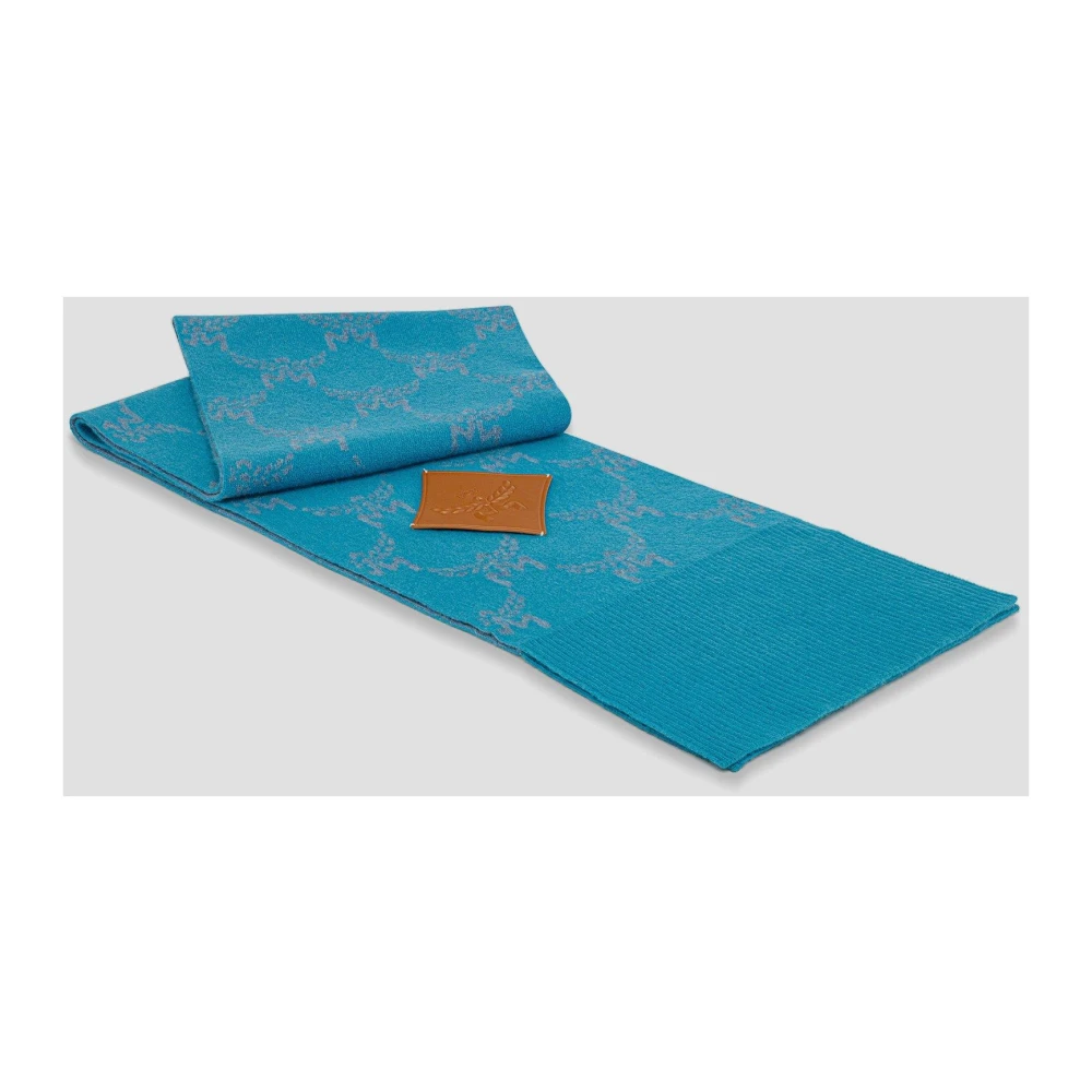 MCM Stola gemaakt van wol en gerecycled kasjmier met Lauretos-monogram en omkeerbaar ontwerp Blue Dames