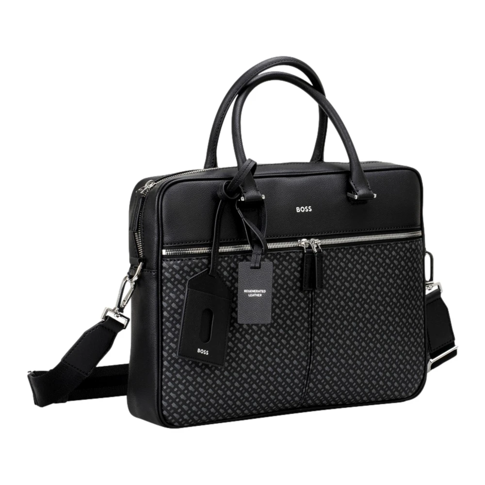Hugo Boss Moderne Monogram Aktetas met Ritszakken Black Heren
