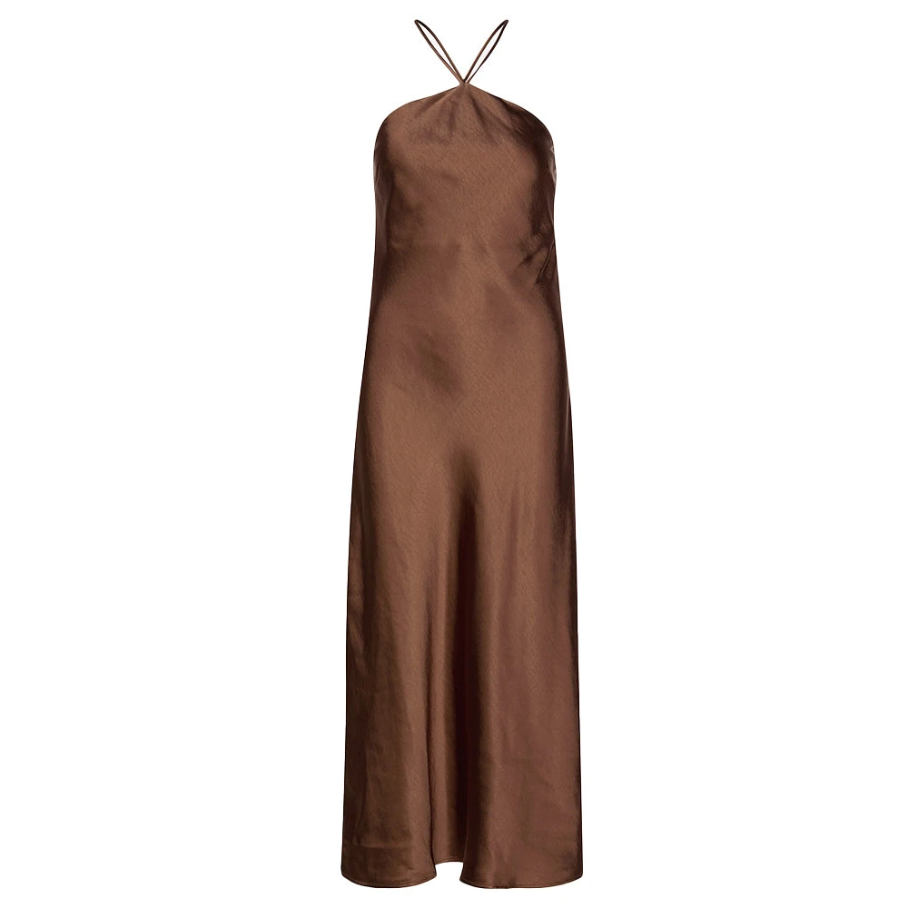 Envii Zijden Midi Jurk Chestnut Brown Dames