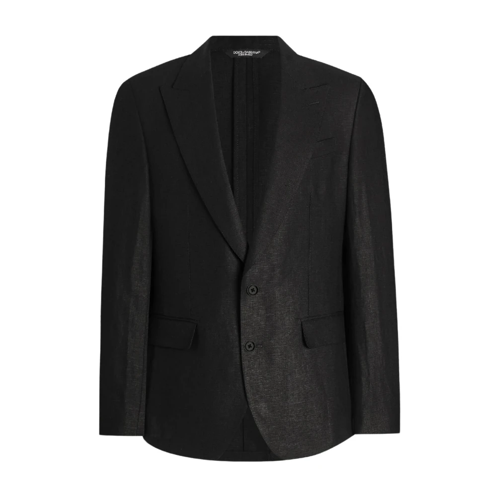 Dolce & Gabbana Black Blazers, Male, L, Single-Breasted Linen Jacket
