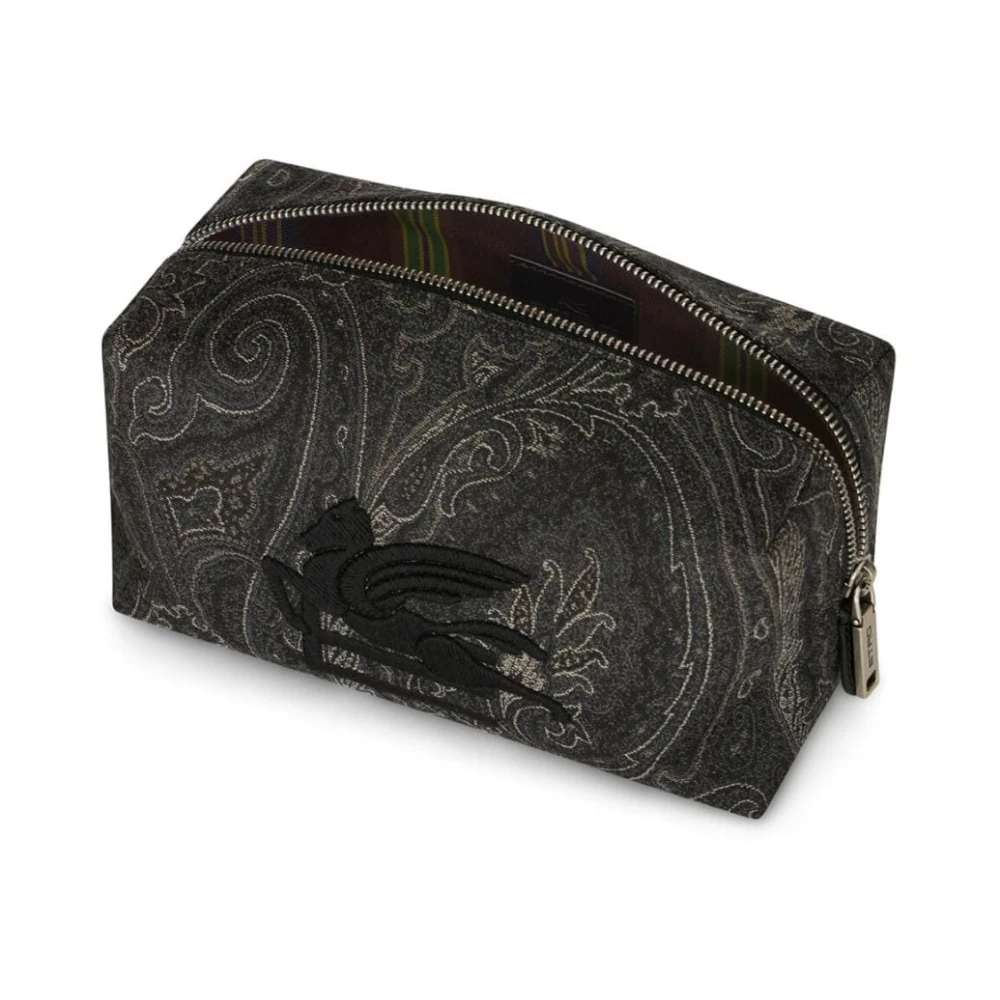 ETRO Antraciet Grijs Amoeba Logo Zwarte Toilettas Black Heren