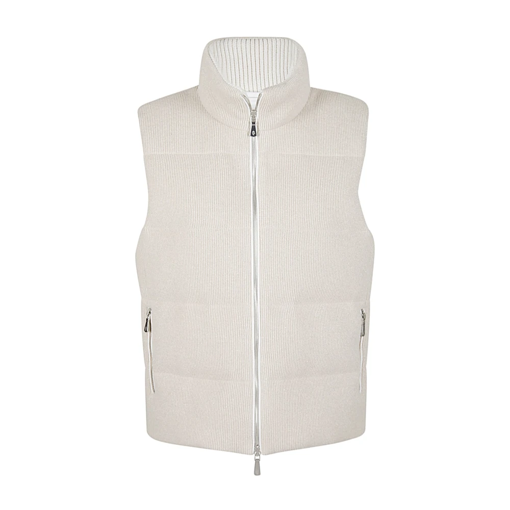 Eleventy Kasjmier Lurex Gewatteerd Wollen Gilet Beige Dames