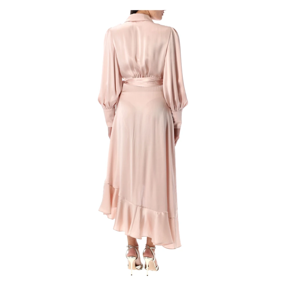 Zimmermann Zijden Wikkel Midi Jurk Pink Dames