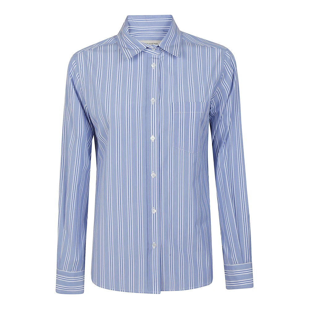 Max Mara Weekend Blauw Regiment Gestreept Katoenen Overhemd Blue Dames