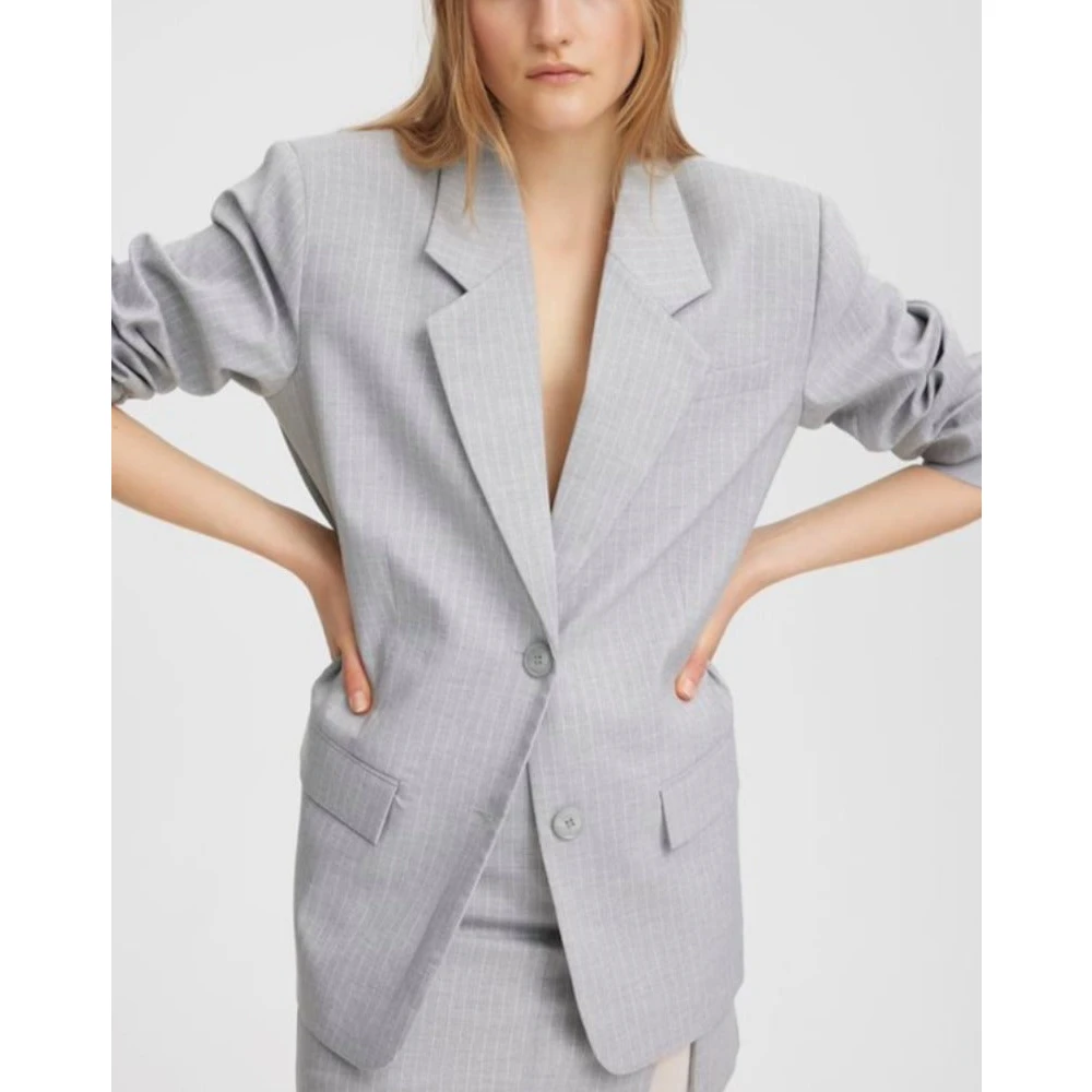 Gestuz Gestreepte Oversized Blazer Gray Dames