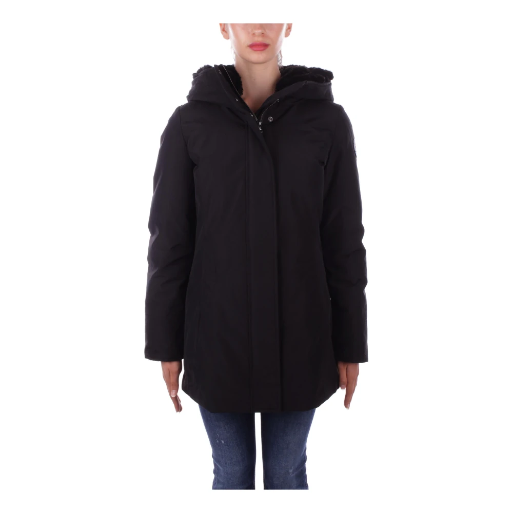 Woolrich Zwarte Winterjas met Afneembare Capuchon Black Dames