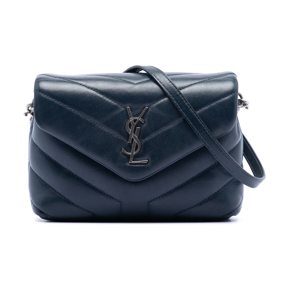 Saint Laurent Vintage Women's Blue Pre-Owned Vintage Monogram Quilted Leather Crossbody Bag
