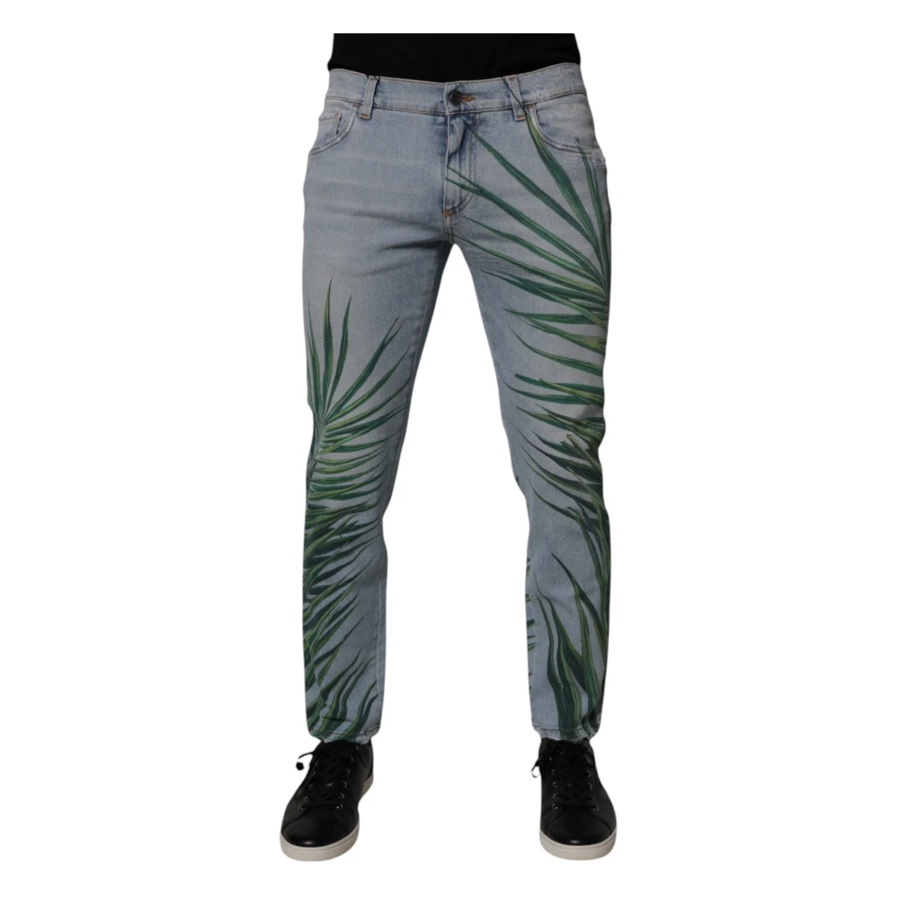Dolce & Gabbana Leaf Cotton Classic Denim Jeans - Male - Slim Fit Jeans - Blue - M - Jeans