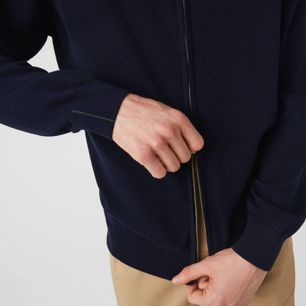 Lacoste Ritssluiting Katoenen Pullover Stijlvol Ontwerp Blue Heren