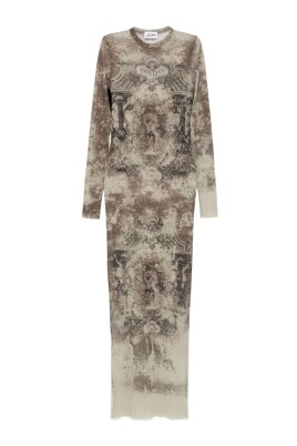 multicolor-mesh-long-sleeve-crew-neck-dress