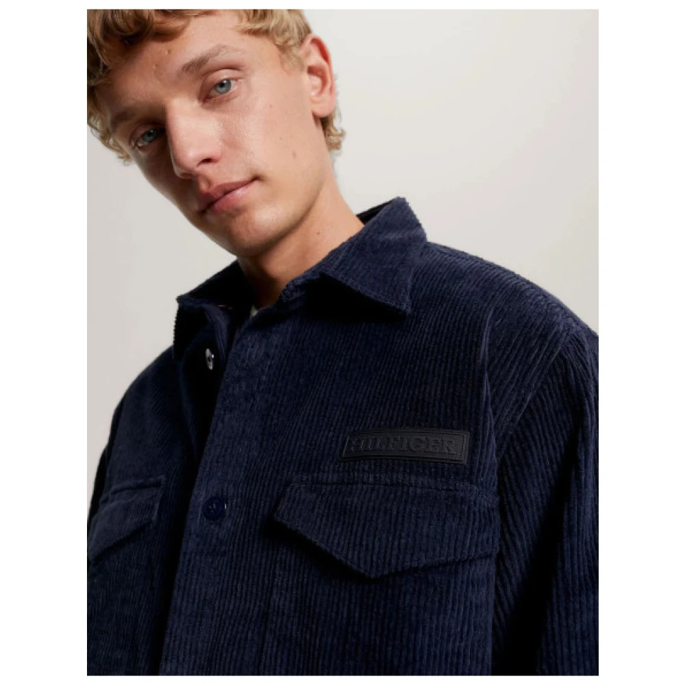 Tommy Hilfiger Ribfluwelen overhemd met knoopzakken Blue Heren