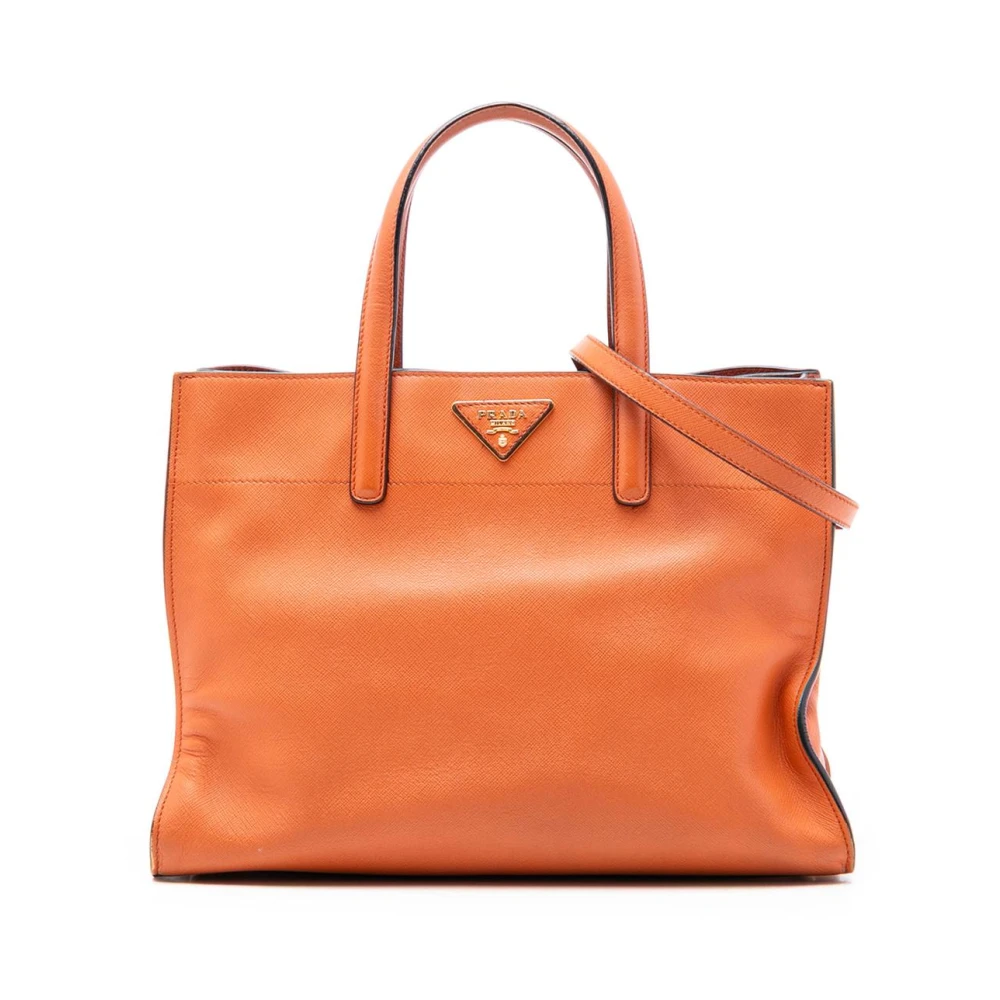 Prada Vintage Women's Orange Pre-Owned Vintage Saffiano Leather Tote Bag