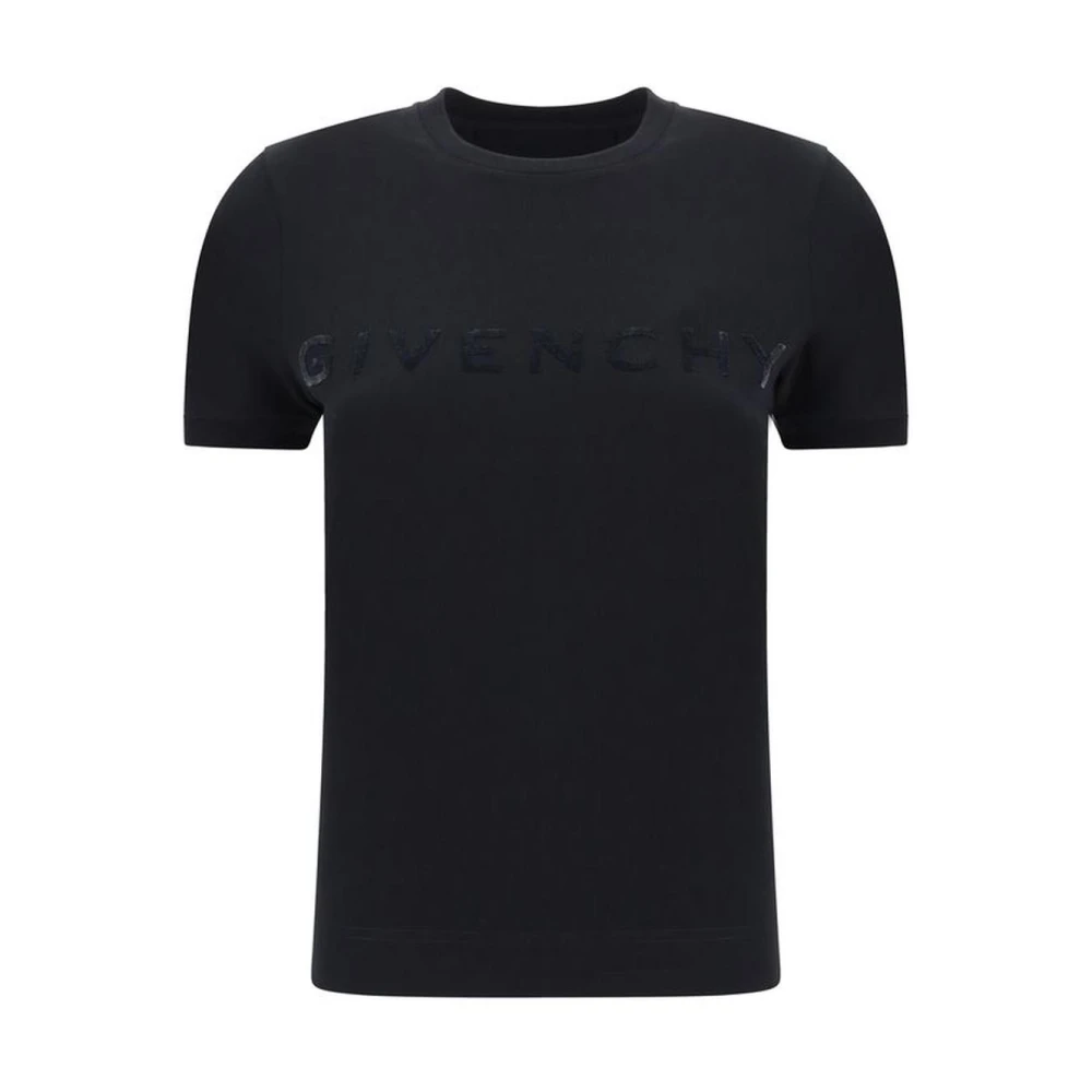 Givenchy Zwart T-shirt met Logo in Flockprint en Ronde Hals Black Dames
