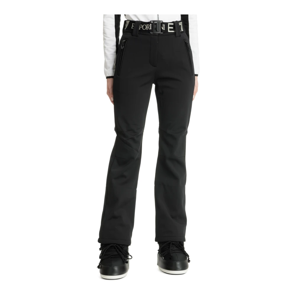 Emporio Armani EA7 Mid Waist Ski Broeken met Drukknopen Black Dames