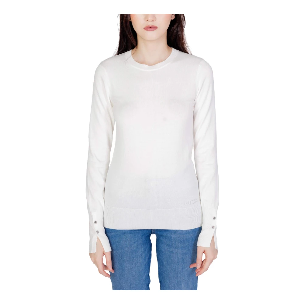 Guess Women's White Round-Neck Knitwear,, Long Sleeve Knitwear Medium