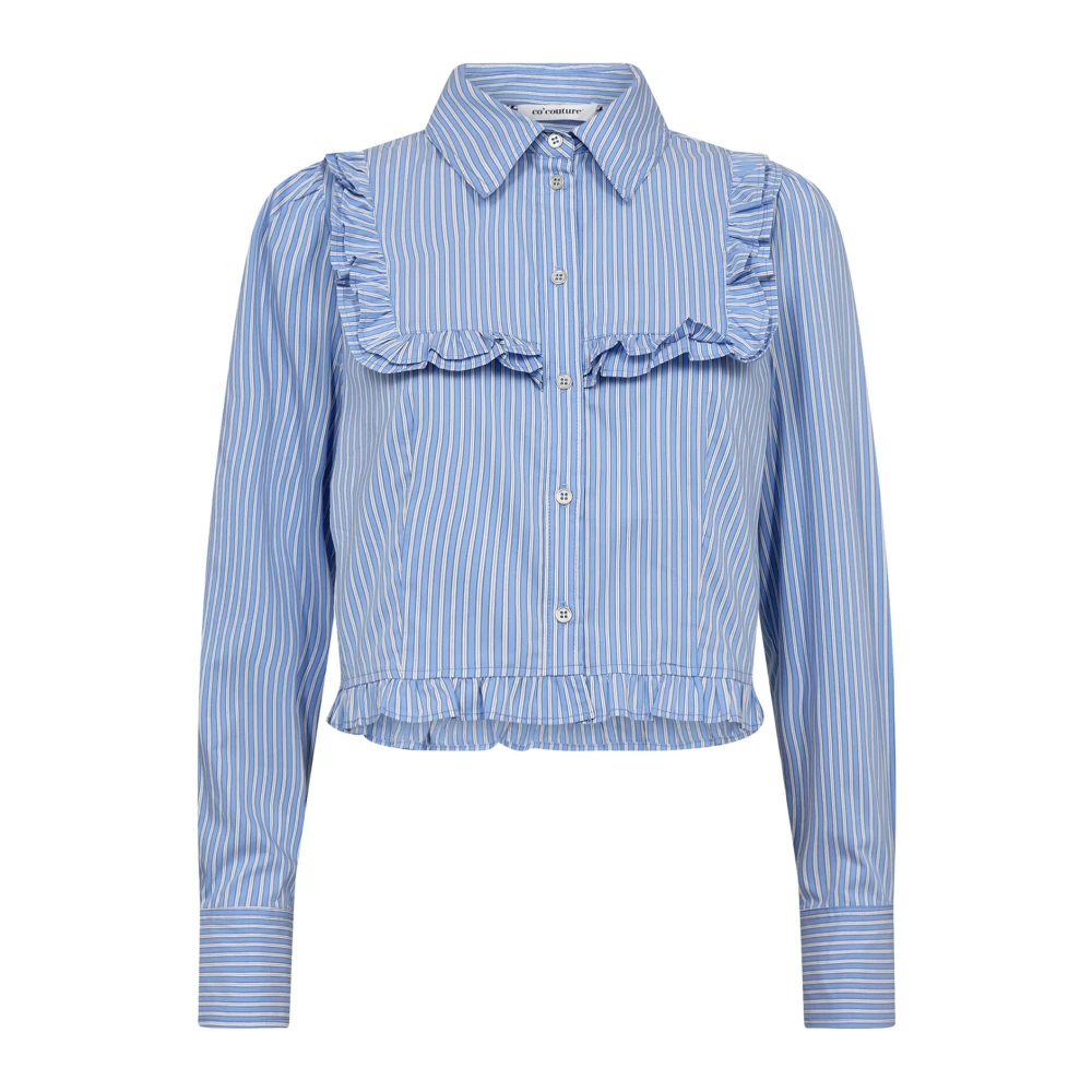 Co'Couture Gestreepte Ruches Blouse Lichtblauw Blue Dames