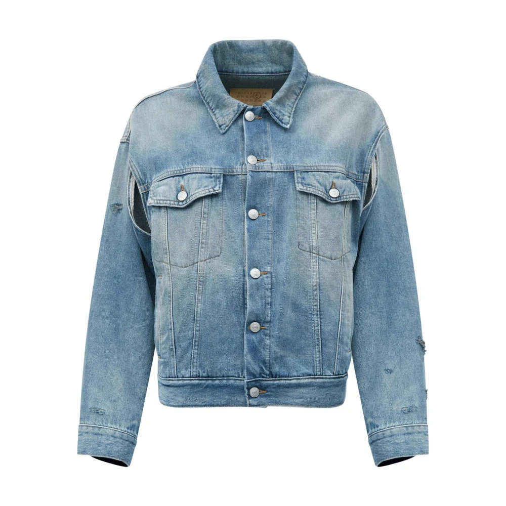 MM6 Maison Margiela Denim Distressed Knoop Jas Blue Dames