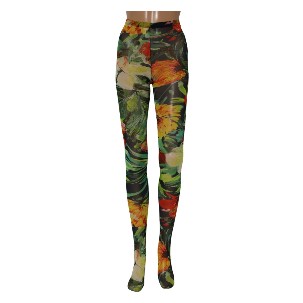 Dolce & Gabbana Black Floral Print Tights Sheer Stockings Socks - L - Image 2