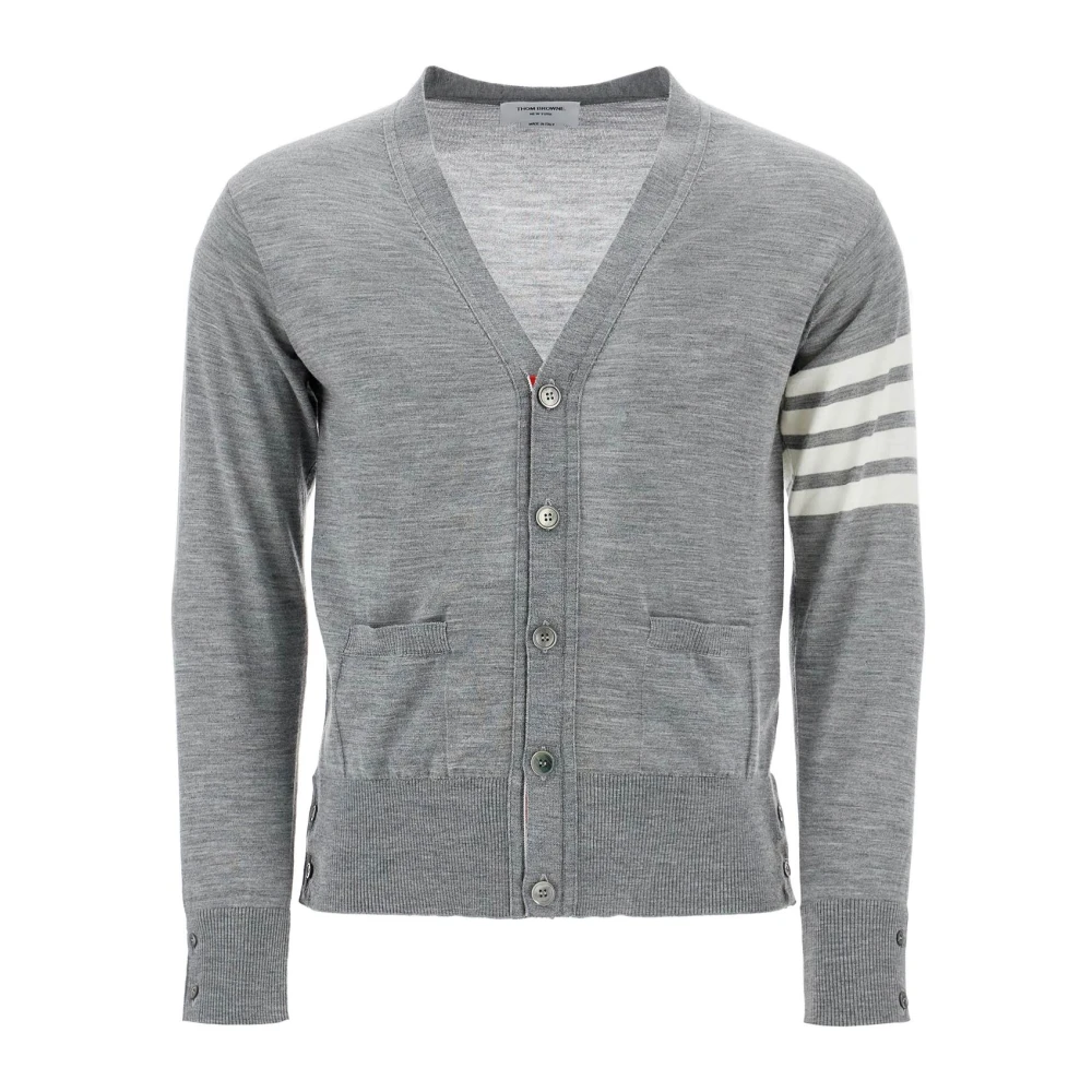 Thom Browne Lichte Merinowol Vest met Witte Strepen Gray Heren
