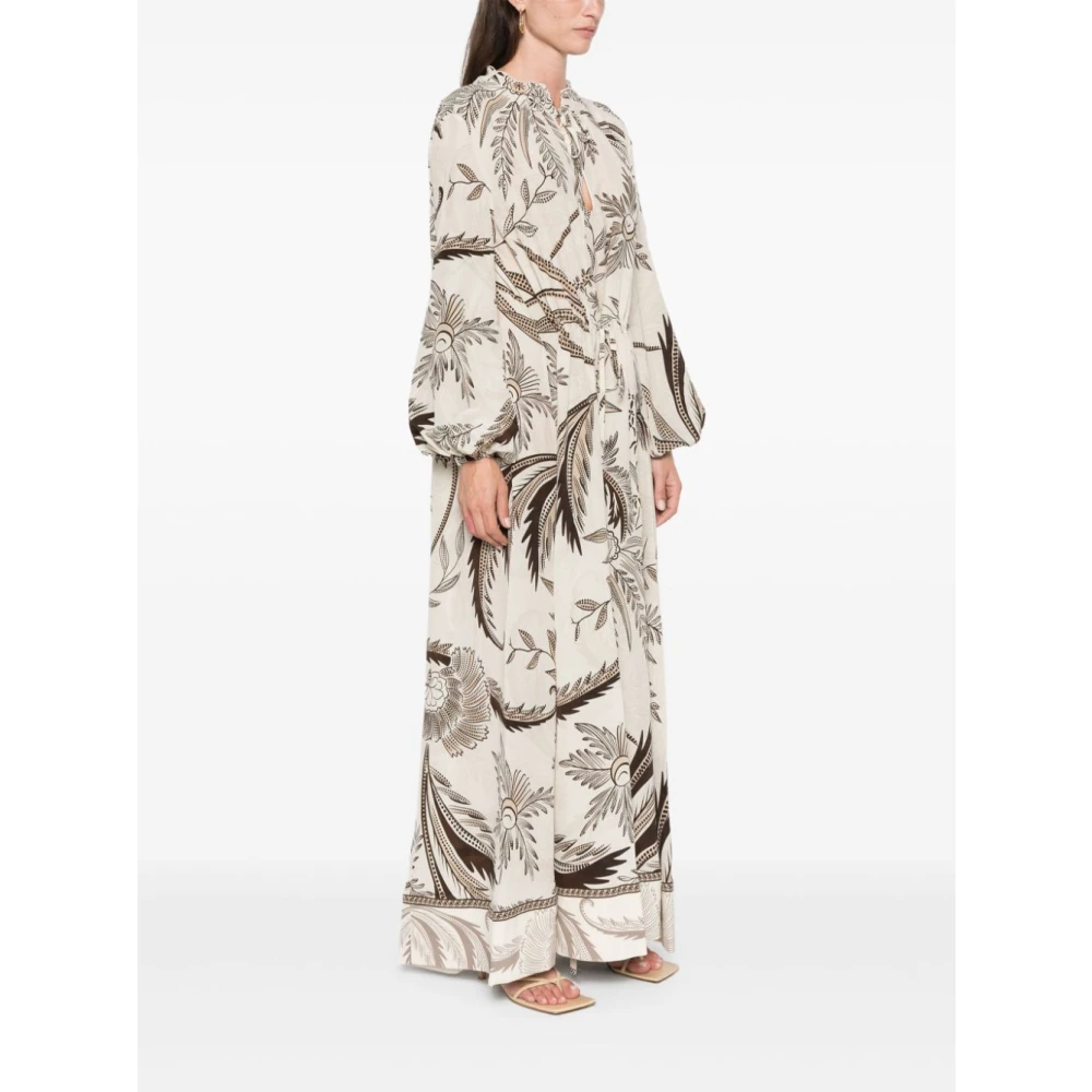 F.r.s For Restless Sleepers Botanische Print Zijden Jurk Beige Dames