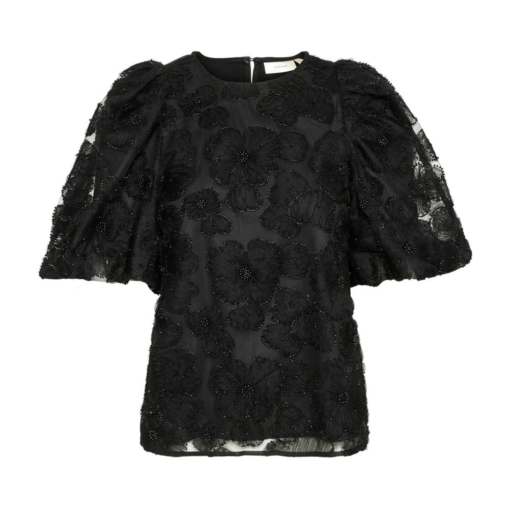 InWear Zwarte Bloemen Geborduurde Top Black Dames