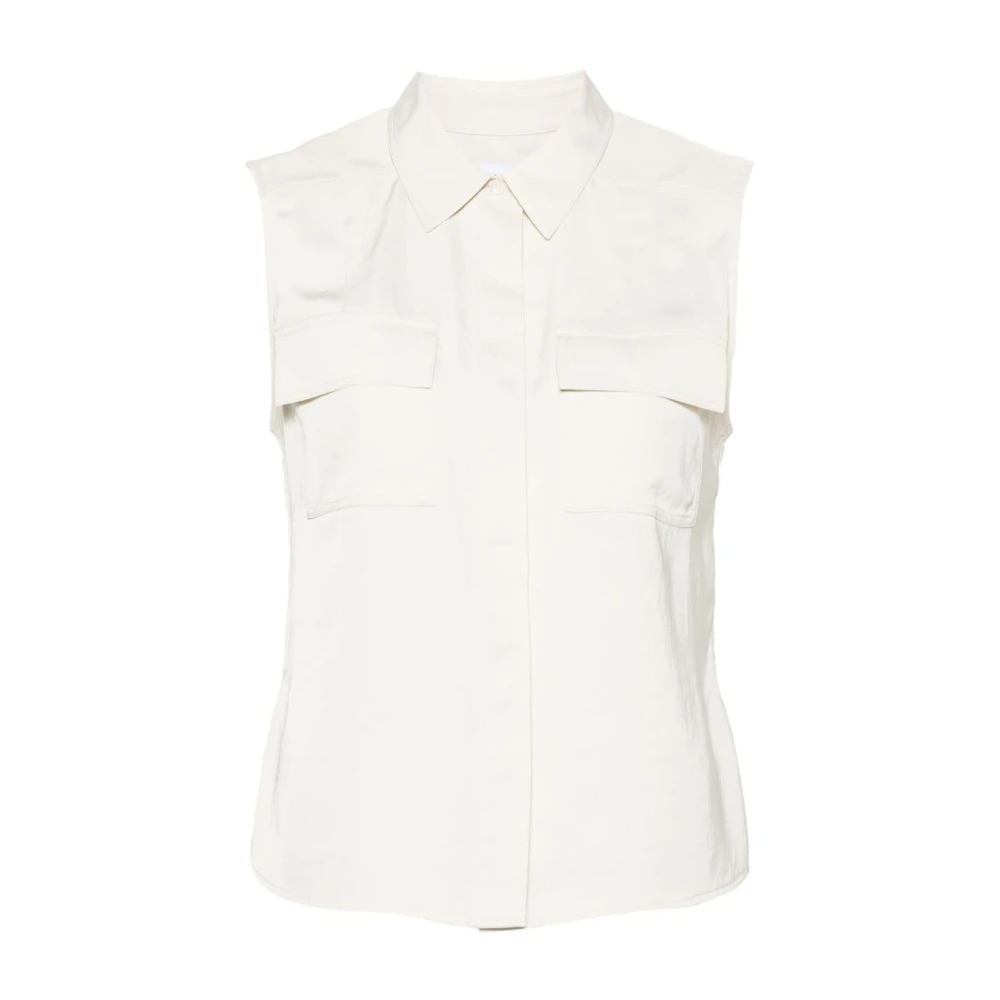 Calvin Klein Witte Mouwloze Hemd met Puntkraag White Dames