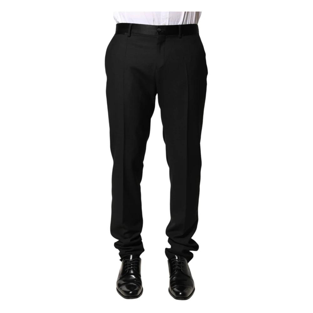 Dolce & Gabbana Men's Black Suit Trousers, S, Mid Waist Dress Trousers
