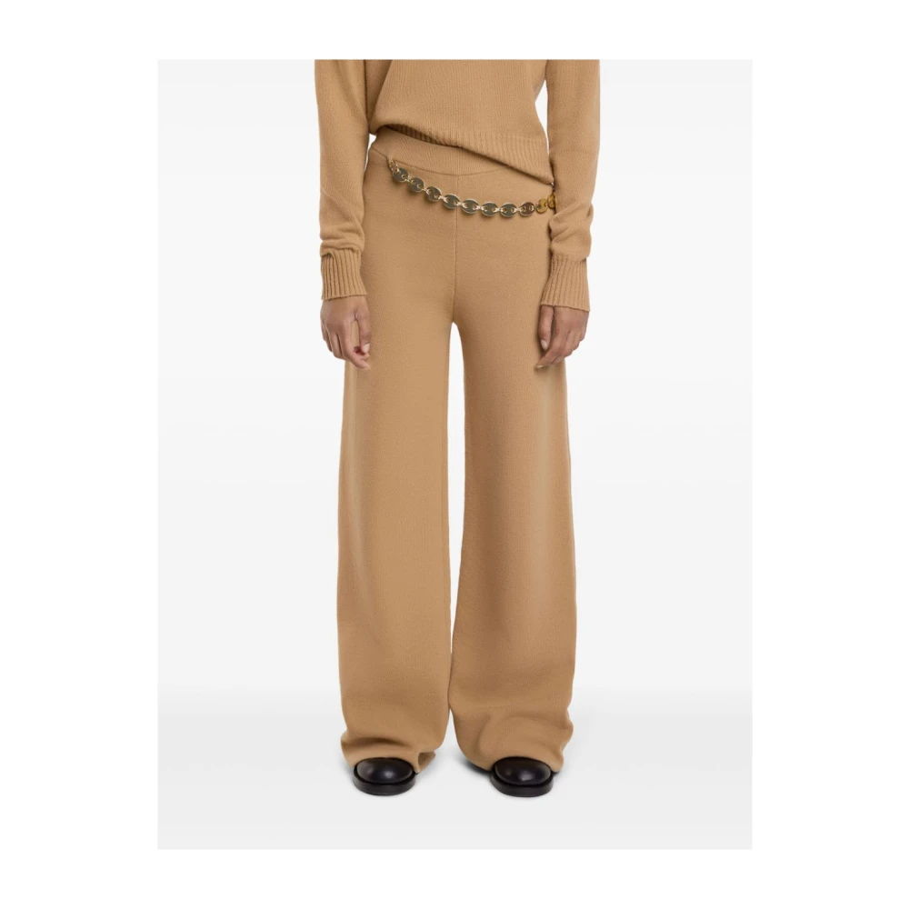 Paco Rabanne Beige Wol Kasjmier Geriemde Broek Brown Dames
