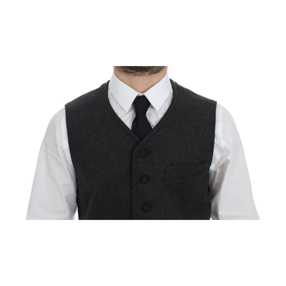 Dolce & Gabbana Elegante Grijze Wollen Blend Jurk Vest Gray Heren