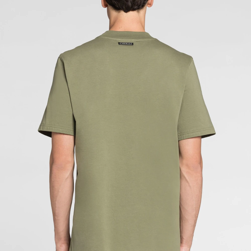 Roberto Cavalli Katoenen Logo Print T-shirt Green Heren