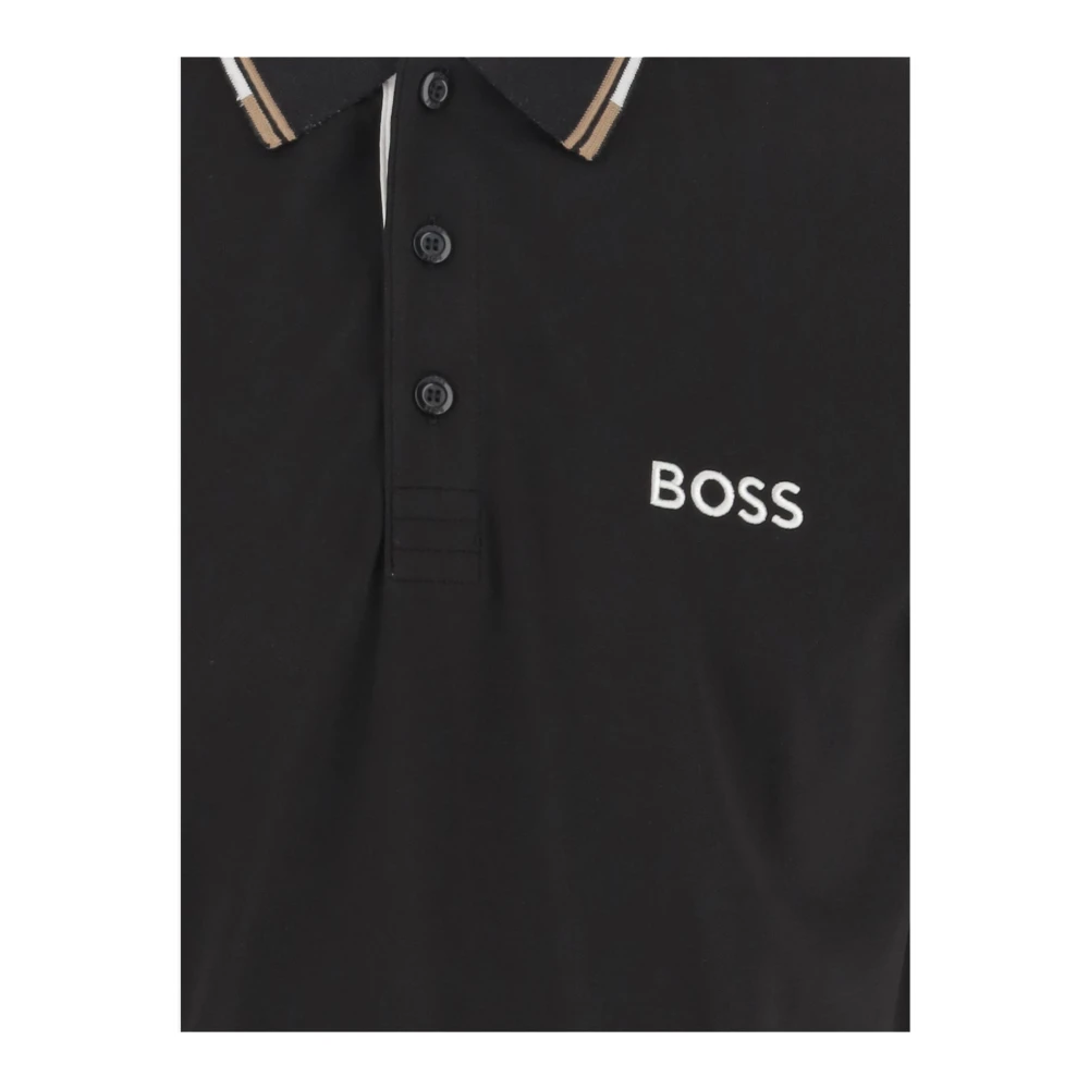Hugo Boss Logo Polo Shirt in Stretch Cotton Blend Black Heren