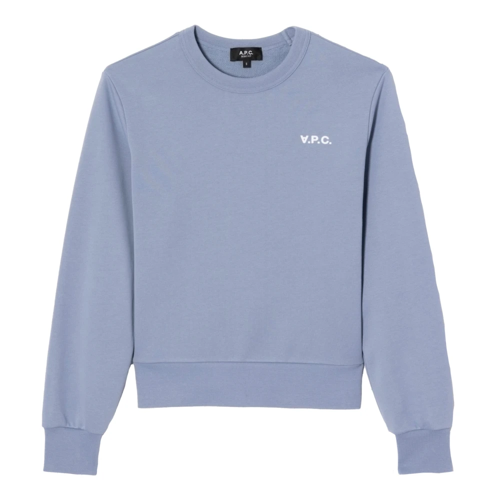 A.p.c. Women's Blue Grey Sweatshirt With Velvet Logo - Sweatshirts - S - Sweatshirts & Hoodies