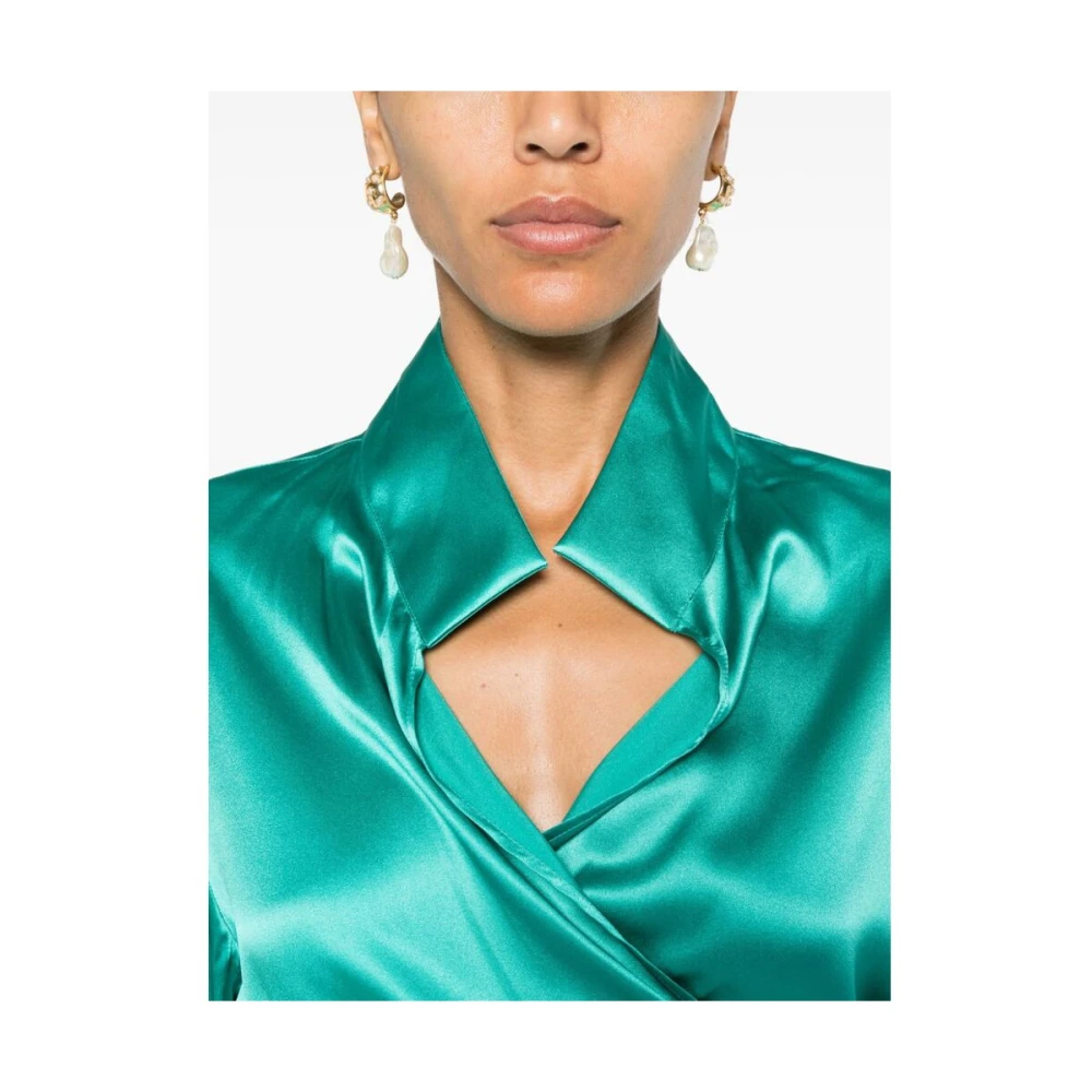 Mazzarelli Blauwe Zijden Wrap Overhemd met Stropdas Blue Dames