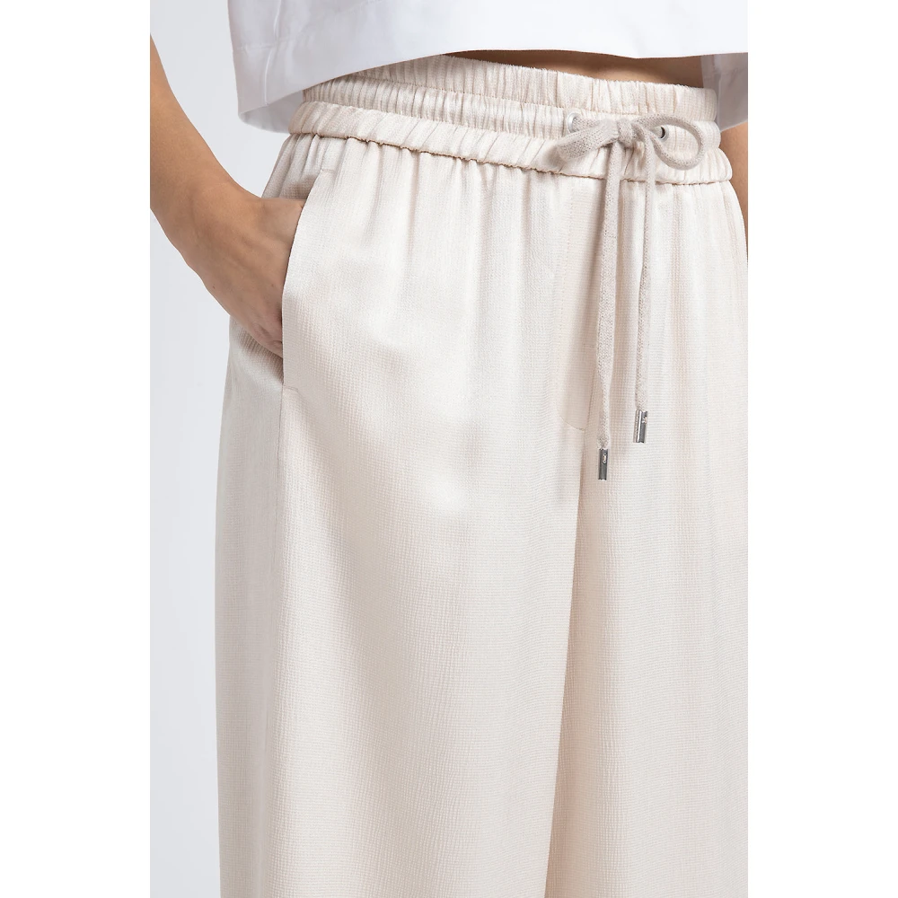 PESERICO Halfglanzende wollen en viscose wijde broek Beige Dames
