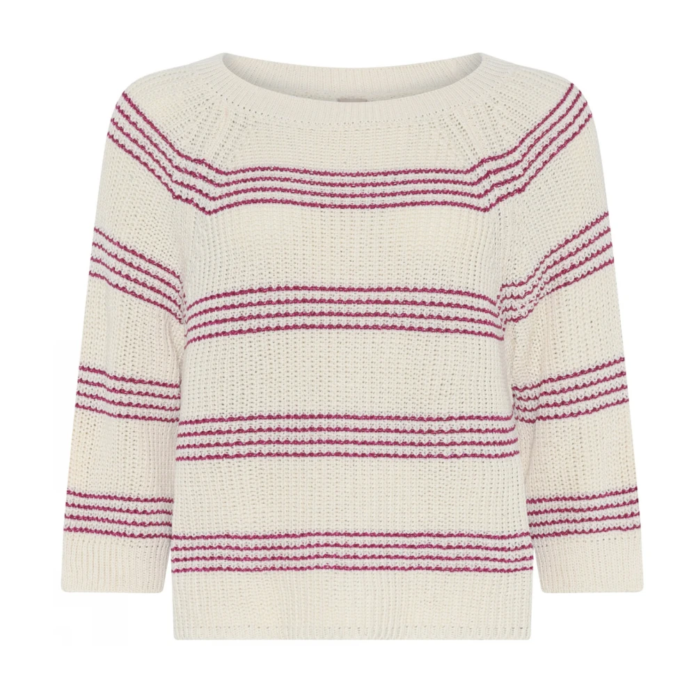 Skovhuus Gestreepte Ribgebreide Trui Blouse Room Beige Dames