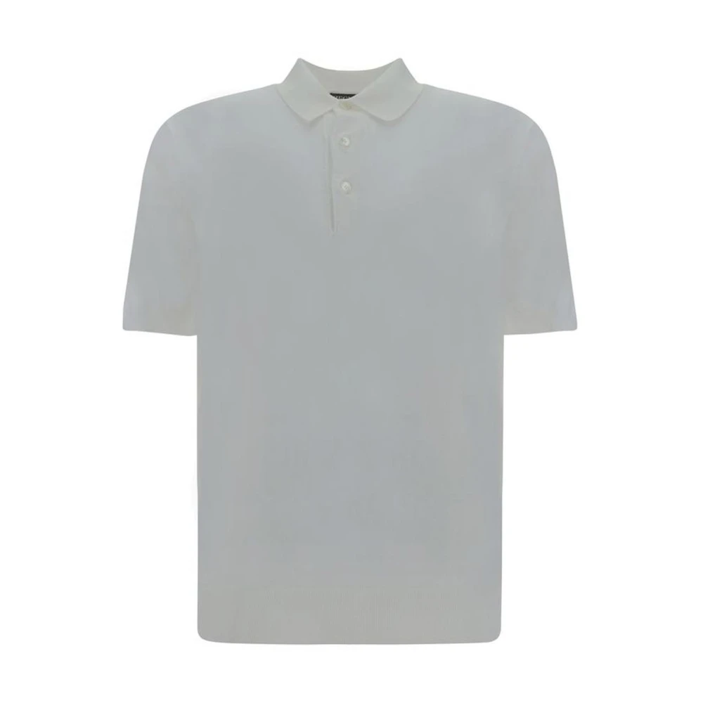 Ermenegildo Zegna Monochrome Katoenen Poloshirt met Geribbelde Kraag White Heren