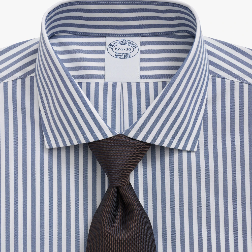 Brooks Brothers Blauw gestreept overhemd van regular fit kreukvrij stretchkatoen met Engelse spread collar Blue Heren