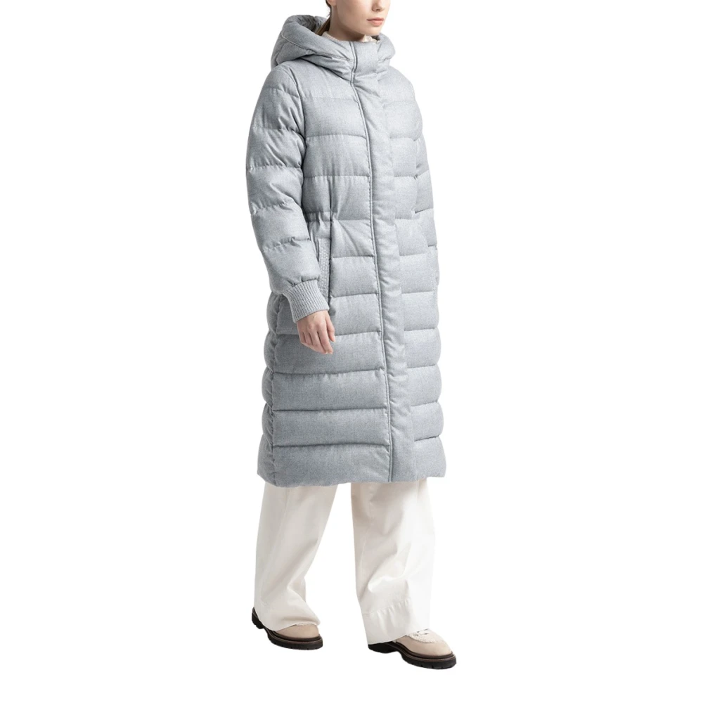 PESERICO Lange donsjack met capuchon Gray Dames