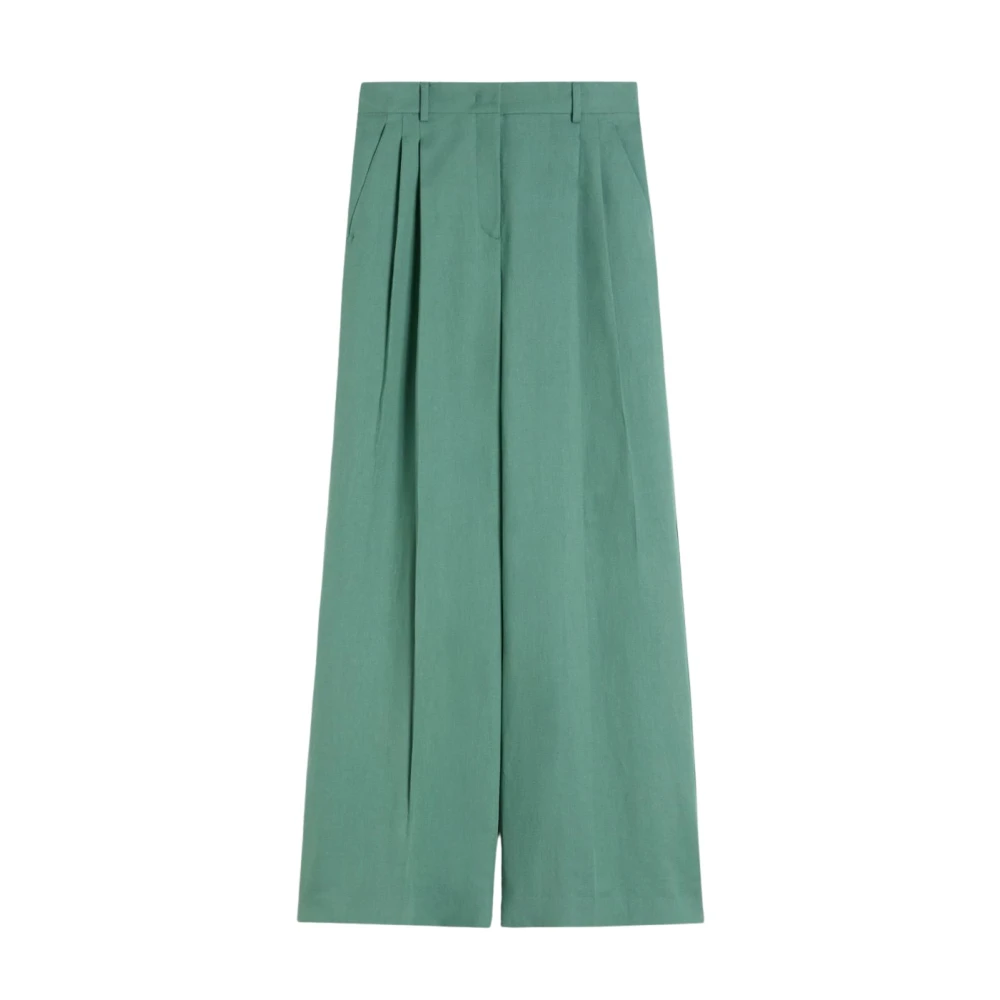 Weekend Max Mara Vrouw Groente Broeken Dames, Groen, M, Linnen, Veliero Wide Broeken