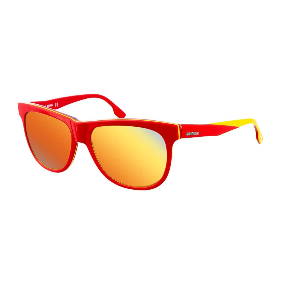 Diesel Orange Sunglasses, Male, One Size, Red Acetate Frame Sunglasses With Yellow Contours