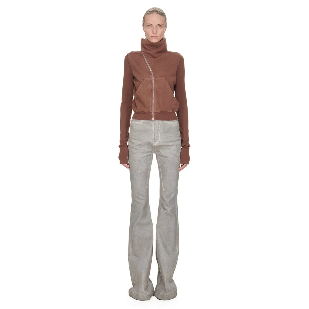 Rick Owens Funnel Neck Sweater met Rits Brown Dames