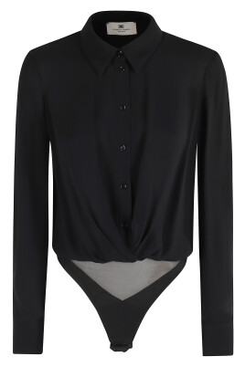 Body Donna Manica Lunga Nero - Aderente, Girocollo, Elegante Per Serate