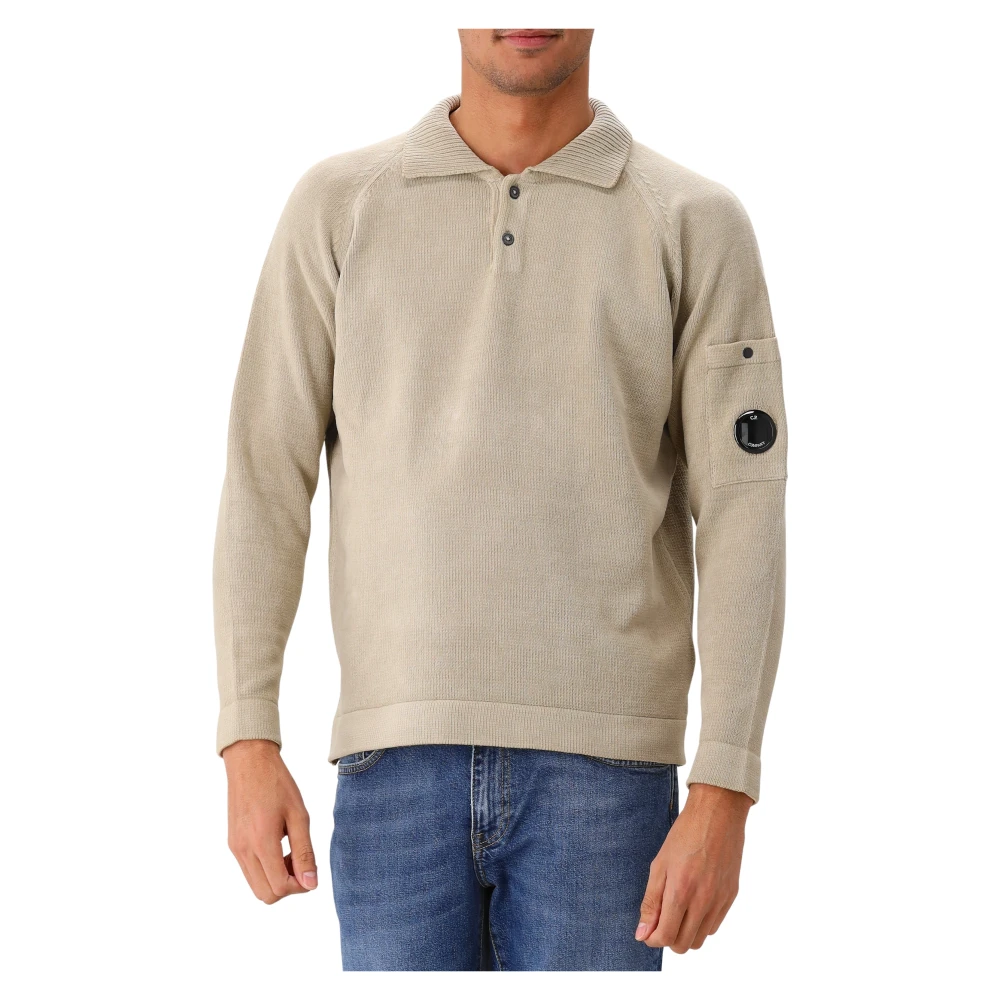 C.p. Company Brun Polo Stickad Tröja Beige, Herr